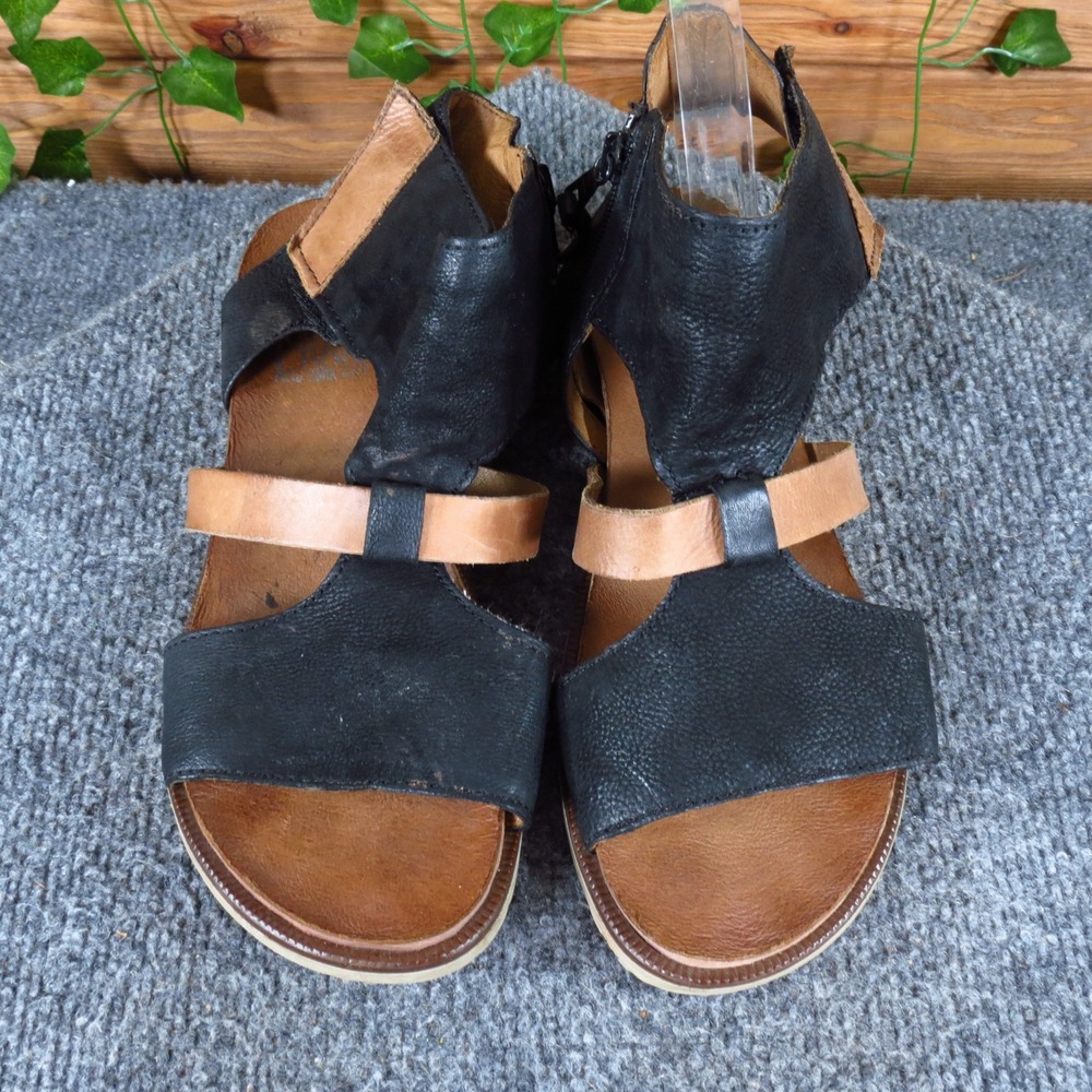 Miz Mooz Black and Tan Leather Strappy Sandals. - Picture 3 of 9